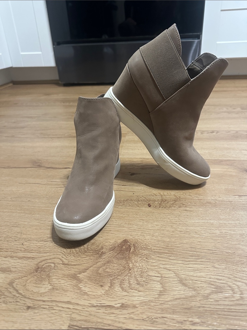 Maurices Taupe Wedge Slip-On Sneaker Booties